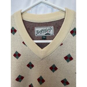 Bogey Boys Men's Cream V-Neck Sweater with Red & Green Diamond Pattern